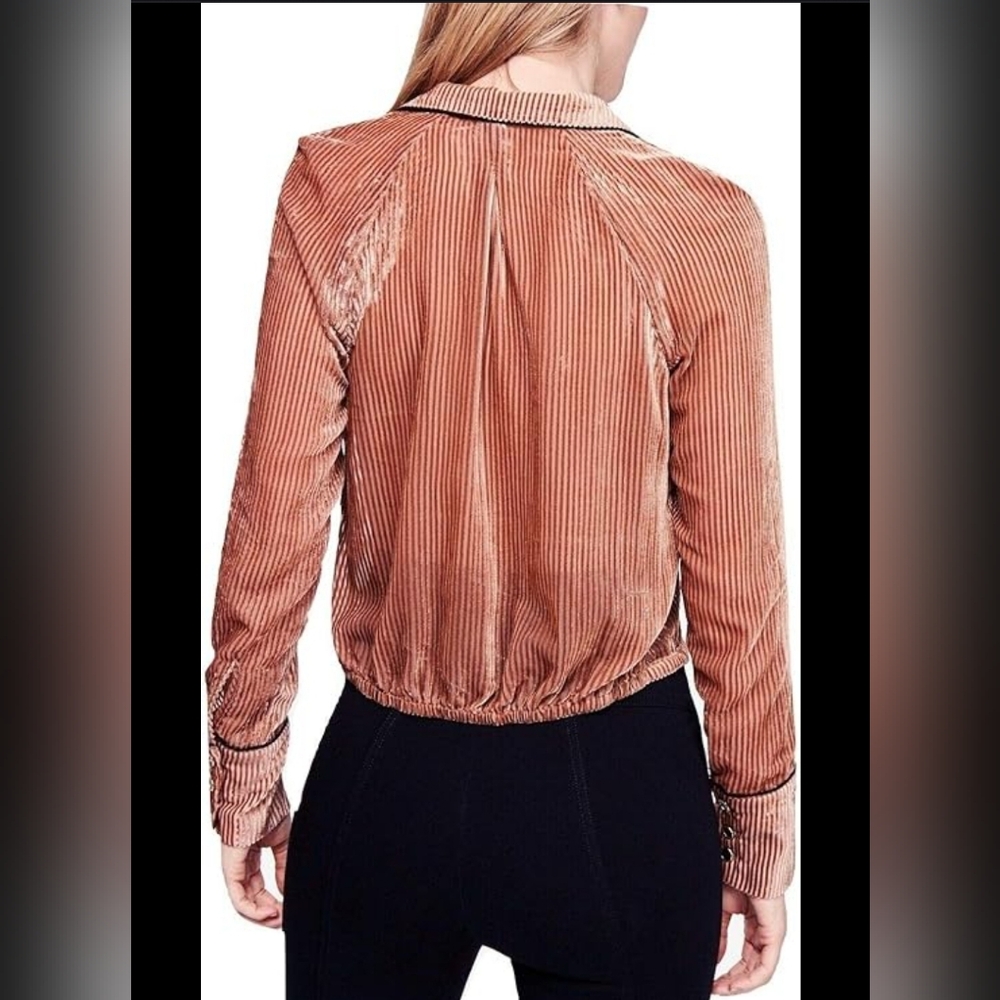 Free People Aspen Nights Velvet Button Down Long Sleeve Velour Blouse - Picture 2 of 9